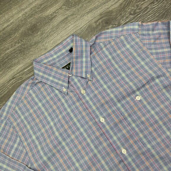 Orvis Dress Shirt Men's Large Blue Plaid Geometric Button Up Oxford Long Sleeve - Picture 4 of 14